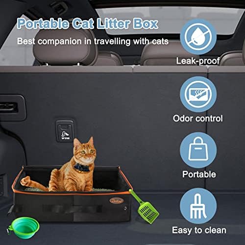 Caixa de areia de viagem portátil com tampa, caixa de areia de gato móvel dobrável para gatos médios e gatinhos de ajuste