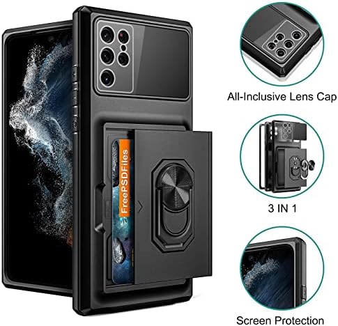 Caice Vofolen para Galaxy S22 Ultra Wallet Credit Holder Id Slot Slot Porta deslizante Pocket