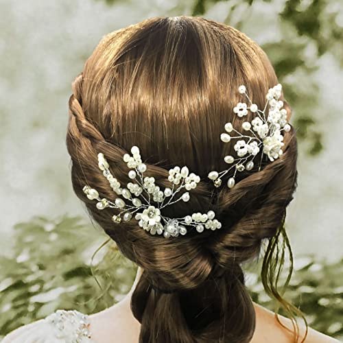 Queounr Pearl Wedding Hair Pins, 3pcs pente de cabelo de noiva Acessórios para cabelos decorativos com clipes de cabelo de strass