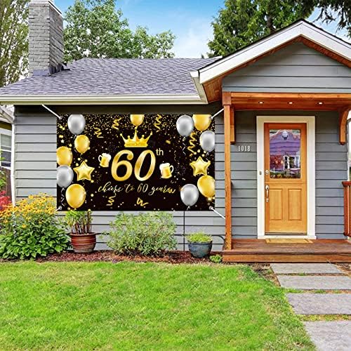 MOCOSSMY 60º aniversário Banco de banner Decoração de festa, grande grande aniversario em ouro preto Party Photography Party Favory