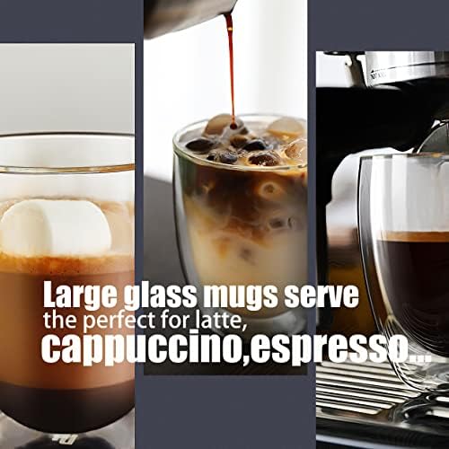 Canecas de café com vidro de café Punpun Canecas de café transparentes, vidro para café, canecas de vidro isoladas de parede dupla com alça grande, perfeitas para americano, café com leite, cappuccinos e bebidas. ...