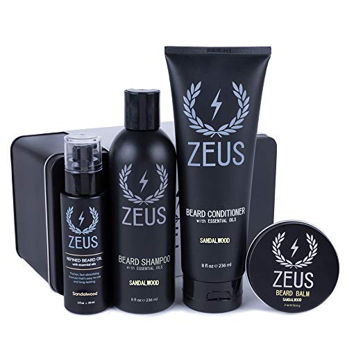 Kit de cuidados com a barba do Zeus Everyday - lavagem natural da barba, óleo de barba refinado e bálsamo de barba hidratante - fabricado nos EUA