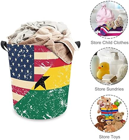 American e Gana retro bandeira de lavanderia de lavanderia dobrável cesto de lavanderia bolsa de armazenamento com alças