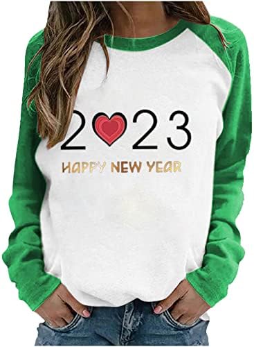 Feliz Ano Novo 2023 Top para mulheres Camisetas de férias fofas Camisetas de pano de manga longa de manga longa Sorto da túnica da túnica