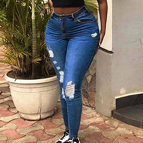 Maiyifu-gj Cantura alta jeans rasgada para mulheres