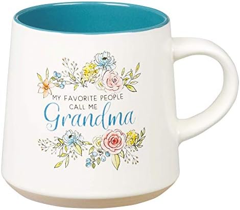 Minhas pessoas favoritas me chamam de caneca de café de cerâmica de argila de argila para avós Floral Peach & Ivory Cup para café/chá, lavadora de louça Microondas Safe, 14oz