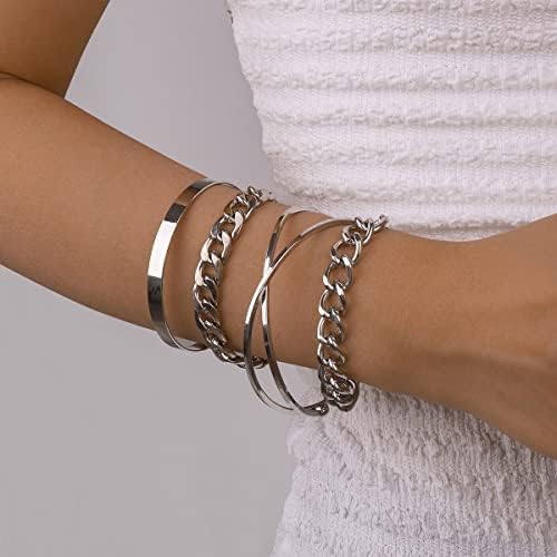 Pulseiras de cadeia de prata Jumwrit Definir pulseiras de cadeia de link de link para pulseiras de punhos de punho de punho
