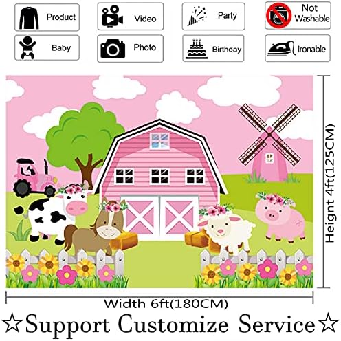 Allenjoy Cartoon Farm Animals Cenário Pink Barn Girls Kids Birthday Party Photography Backge Decorações de bolo Banner Banner Supplies