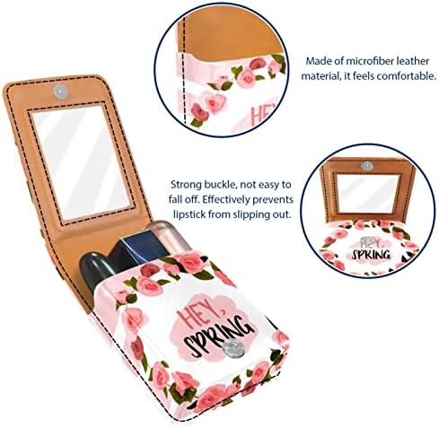 Caixa de batom de Guerotkr, bolsa de maquiagem portátil Bolsa de cosméticos, organizador de maquiagem do suporte do batom, Hello Spring Pink Flower Ring Pattern