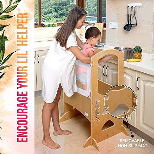 Auxiliar de cozinha | Danário de cozinha de criança atualizada com tapete anti-deslizamento inovador e tela de segurança | Mais bonito Cabinete de cozinha de criança ajudante