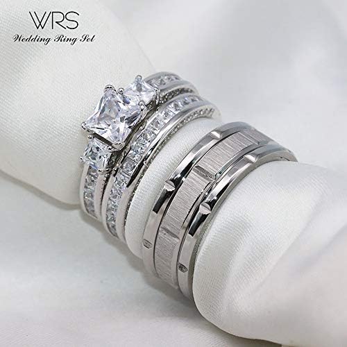 Anel de casamento definido com os seus casais com anéis de combinação de 10k de ouro branco de 10 km de ouro de 10k cz anel