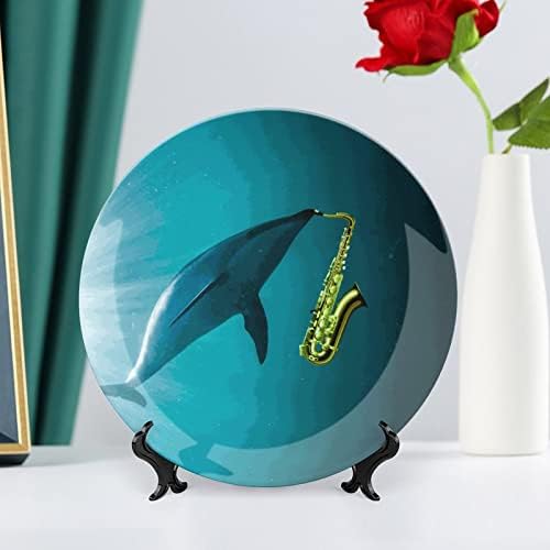 Dolpgin Play Placa decorativa saxofofonecerâmica com stand Plate Home de China de osso para casa cozinha da sala