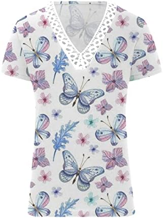 Camisas de verão femininas 2023 Tops casuais Casuais Camisas gráficas Tees de renda de renda V camisetas de pescoço Túnica