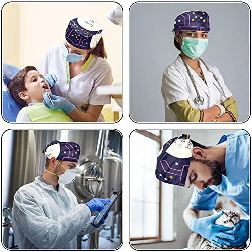 2 pacotes Hygge Purple Ajuste Cap com faixa de botão para enfermeiros chapéu de rabo de cavalo