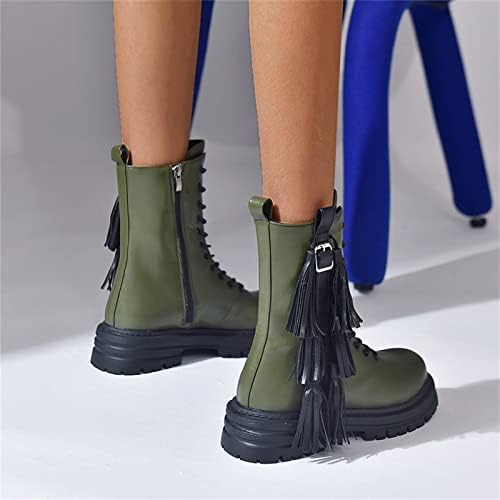 Sapatos de inverno para mulheres mulheres moda moda cor de couro sólido renda para cima botas tiro tassel zíper plata