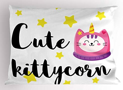 Gato lunarable dizendo saído de travesseiro, rabiscos cursivos de Kittycorn, travesseiro impresso de tamanho padrão decorativo,