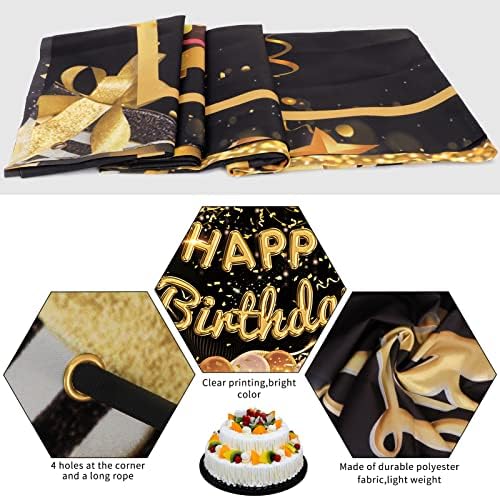 Homelove Birthday Banner, Banner de Feliz Aniversário, Decorações de Fundo de Balão de Balão de ouro preto Decorações de
