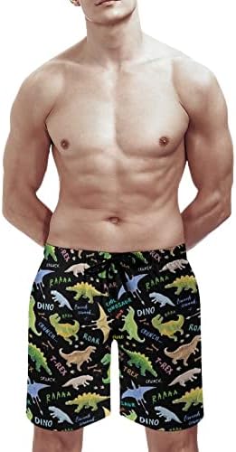 Cartoon fofo Dino masculino masculino shorts de praia com bolsos impressos de moda de banho casual calça