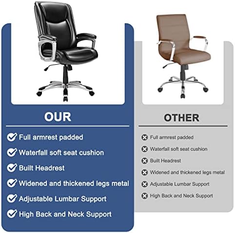 Zunmos Home Office Executivo High Back ergonomic Desk altura Rolando gerencial cadeira giratória com suporte lombar ajustável, couro