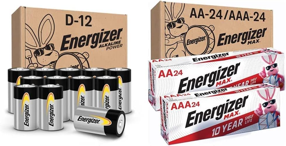 Baterias D Energizer D, Célula D Célula de longa duração Baterias de energia alcalina 12 contagem e baterias AA e baterias