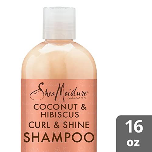 Shea Umidade de produtos para o cabelo encaracolados, coco e shampoo de hibiscus Curl & Shine, manteiga de karité, óleo de coco, vitamina E, shampoo livre de sulfato, anti -frizz, tamanho da família, 16 fl oz