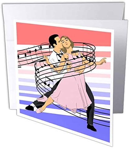 Os parceiros de dança de cartas de felicitações 3drose embrulhados em música para dança clássica de salão de baile. -
