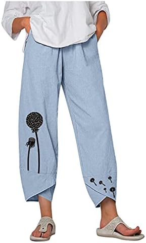 Calças de linho de algodão para mulheres calças capri casuais de verão com bolsos de cintura alta calças de harém vintage harém vintage