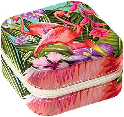 Organizador de jóias de Guerotkr, organizador de viagens de jóias, organizador de caixas de jóias, flores de flamingo tropical folhas coloridas padrão