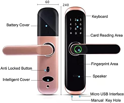 Lock de porta inteligente eletrônica grossa com aplicativo remotamente/impressão digital/cartão/senha/tecla Desbloqueio