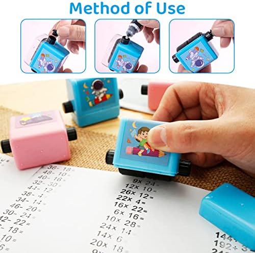 4 PCs Smart Math Roller Stamp, Carimbo de Rolo Matemática para Adição de Divisão de Multiplicação de Subtração, Carimbo