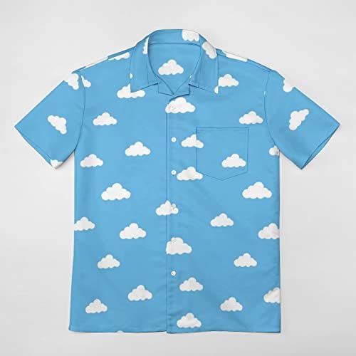 Céu azul com nuvens camisa havaiana de manga curta de manga curta botão de ajuste slim