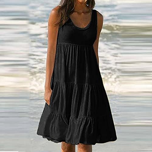 Vestidos femininos sem mangas midi swing vestido colher pescoço vestido casual vestido de tanque de verão vestido de tanque de praia