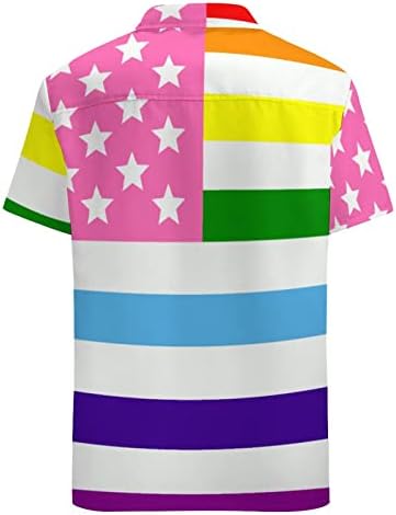 LGBT GAY PRIDE USA FLAND Mens Hawaiian Camisas de manga curta Button-Down Logo Fit Tops Blouse Casual Outdoor