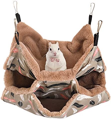 Bokemar Pequenos Animais Praxados Aqueentes Chave de Beliche Tripla Cama pendurada de Hammock, Acessórios de gaiola de porquinho da Índia Cedmoldas, rede quente para parrot Ferret Squirrel Hamster Rat brincando de dormir dormindo