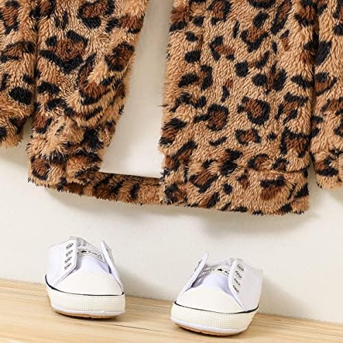Criança menina menina de lã de lã de lã de lã de leopardo casaco de impressão de leopardo de inverno de inverno