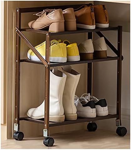 Cabide de sapato dobrável para dormitório doméstico Mudroom com rodas em pé de bambu shoe shoe storage rack durável