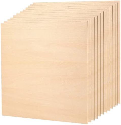 Taicheut 12 PCs 12 x 12 polegadas inacabadas folhas de madeira, quadrados de madeira naturais de 1/8 polegada de espessura
