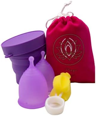 Magic V copos menstruais - conjunto de 2 xícaras de silicone macio reutilizável 1 grande 1 pequeno - fluxo leve a pesado - macio, flexível e higiênico