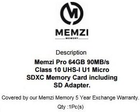 MEMZI PRO 64GB CLASS 10 90MB/S MICRO SDXC CARTÃO DE MEMÓRIA COM ADAPTADOR SD PARA CUBO POLAROID+ Câmeras de ação
