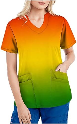 Camisa meninas 2023 manga curta vneck gráfico floral tie dye office anatomy escrub blusa uniforme camiseta para feminino