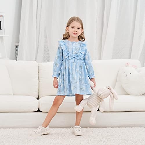Vestido de manga longa para criança, garotinha garotinha roupas de verão roupas de algodão floral vestidos casuais 1-4t