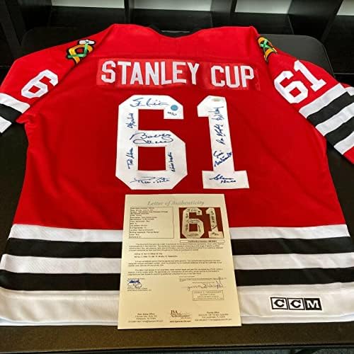1961 Chicago Blackhawks Stanley Cups Team Champions Assinou Jersey JSA COA - Jerseys autografadas da NHL