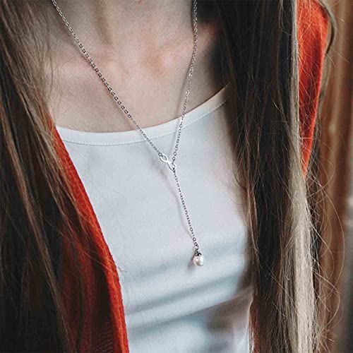 Yheakne boho pérola colar infinito prata y colar de pérolas Cadeia minimalista y jóias de corrente Lariat para mulheres