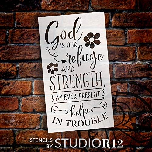 Deus é nosso estêncil de refúgio e força com flores por Studior12 | DIY Faith Word Art Home Decor | Pintar sinais de madeira