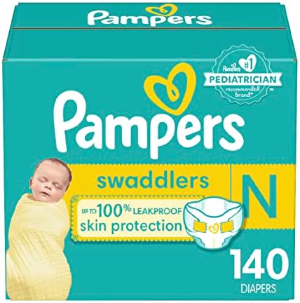 Pampers Swaddlers Tamanho da fralda recém-nascido 0 140 contagem e lenços de bebê originais sem plástico, sem plástico, 720