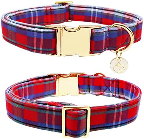Wzhsdkl Christmas Cotton Dog Collar com Sailor Bow Red e Blue Plaid Puppy Collar for Small Medium Grande Dog