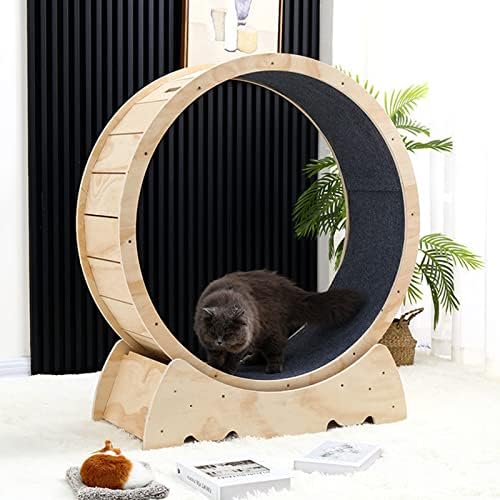 Roda de corrida de gato, brinquedos de gatos internos Roda de exercícios, roda de gato de madeira natural fofa para todos os gatos, dispositivo de peso, natural, 93cm