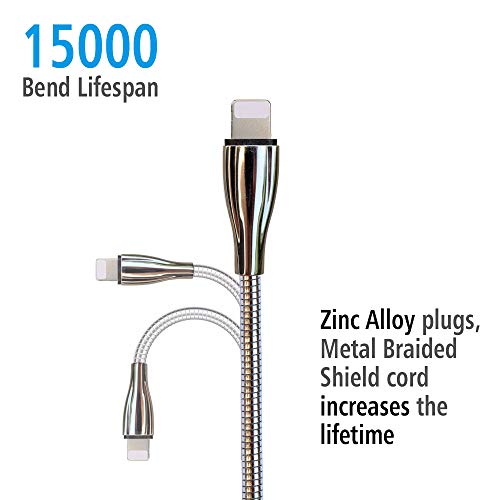 Magnitto Cabo de carregador para iPhone pesado, cabo de raio de 2 pés de 6 pés, cordão de metal de carregamento de comprimento USB,