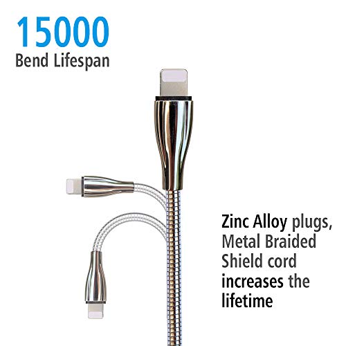 Magnitto Cabo de carregador para iPhone pesado, cabo de raio de 2 pés de 6 pés, cordão de metal de carregamento de comprimento USB, prova de mastigação de animais de estimação, compatível com iPhone 14/13/12/11/pro/x/x/xs max/xr/8/7/6/6s /plus/ipad mini