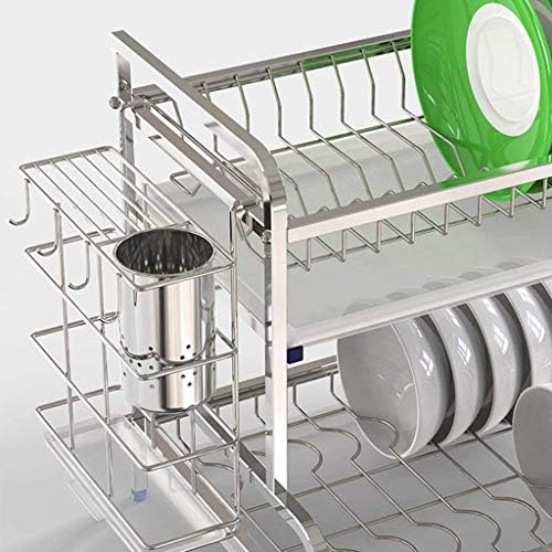 PDGJG Metal Bowl Rack - Plataforma de cozinha de prata de rack de drenagem para tigelas secas e gabinete de drenagem Rack de caixa de armazenamento duplo